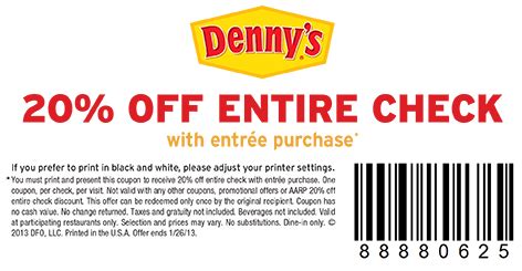 Dennys Printable Coupon