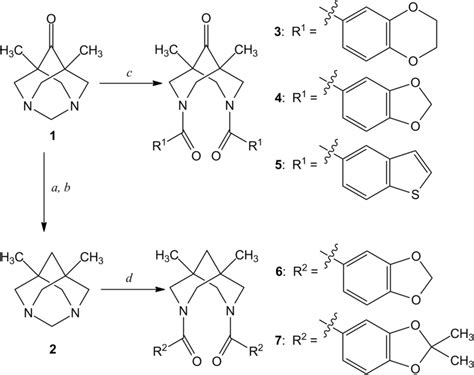 Synthesis of compounds 3–7. Reaction conditions: (a) N2H4·H2O; (b ...