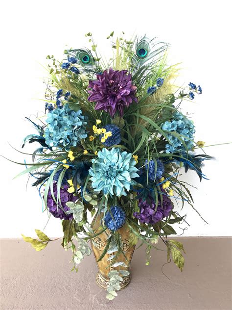 Purple and teal blue dahlia flower arrangement designed by Arcadia ...