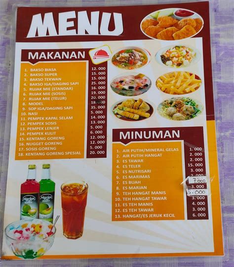 Menu at Doyan Ma'em (Warung Empek-empek & Bakso) restaurant, Indonesia