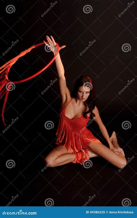 Gymnast with a hoop stock photo. Image of cheerful, female - 49386220