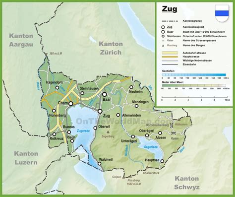 Canton of Zug map with cities and towns - Ontheworldmap.com