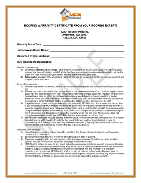 Roofing Warranty Certificate ≡ Fill Out Printable PDF Forms Online