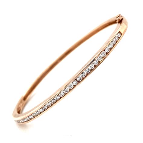 9ct rose gold diamond channel set bangle - Bracelets - Diamond Jewellery