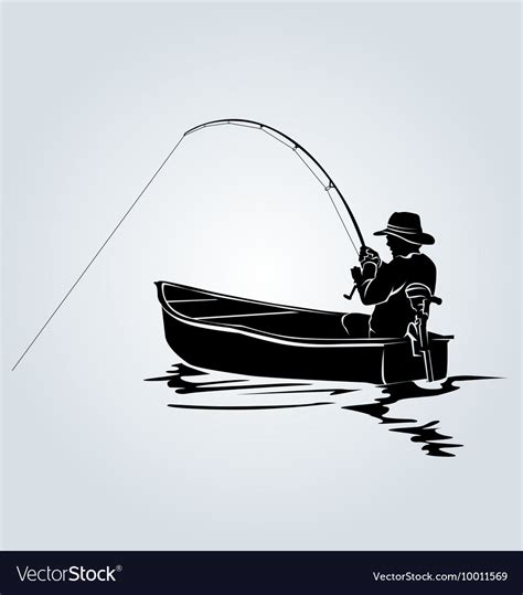 Silhouette of a fisherman in a boat Royalty Free Vector