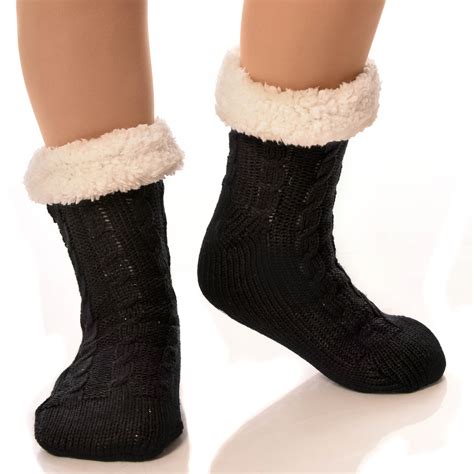 Debra Weitzner Womens Thermal Sherpa Socks Fleece Lined Fuzzy Gripper ...