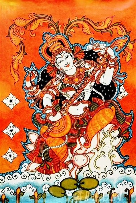 Goddess Saraswathi Kerala mural painting (via innu.in) Saraswati Painting, Madhubani Painting ...