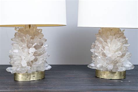 Pair Of Substantial Rock Crystal Table Lamps With Shades & Matching ...