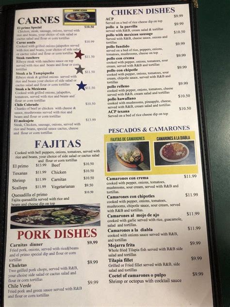 Menu at El Primo restaurant, Statesville