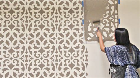 How to Stencil an Accent Wall in Only 1 Hour! Painting a Wallpaper Pattern with Wall Stencils ...