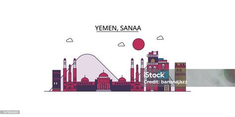 Yemen Sanaa Tourism Landmarks Vector City Travel Illustration Stock ...