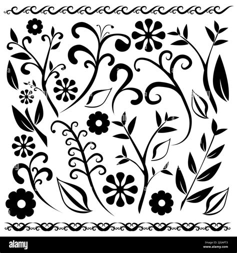 Black floral ornaments set isolated clipart vector on white background ...