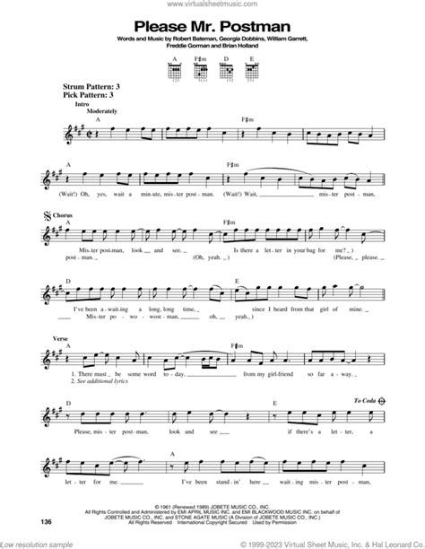 Please Mr. Postman sheet music for guitar solo (chords) (PDF)