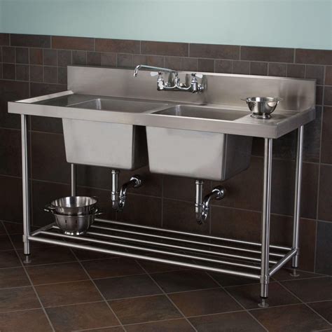 Stainless+Steel+Double-Bowl+Commercial+Console+Sink+with+Shelf | Commercial kitchen sinks ...