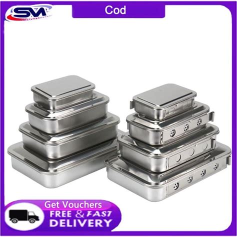 Medical 304 Stainless Steel Sterilizing Tray with Lid Square Plate with Hole Surgical Tray ...