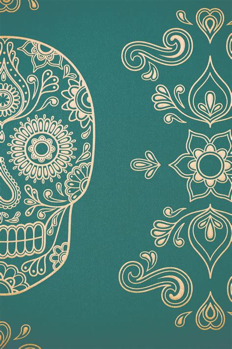 🔥 Free download Day of the Dead Sugar Skull Wallpaper Emerald Gold ...