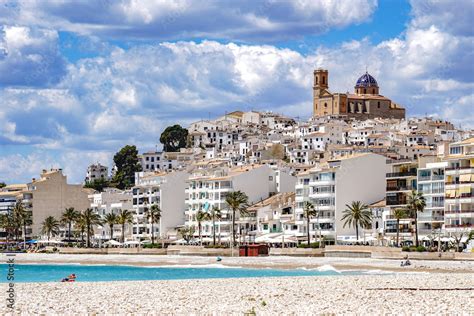 Old town of Altea in Spain with cathedral and mediterranean ...