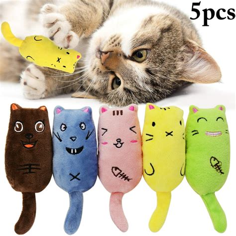 5PCS Cat Chew Toys Cartoon Plush Bite-resistant Cat Catnip Toys Kitten ...