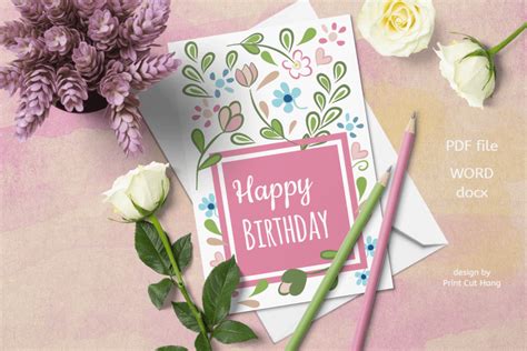 Floral Birthday Card Templates - Word Docx - Interactive PDF