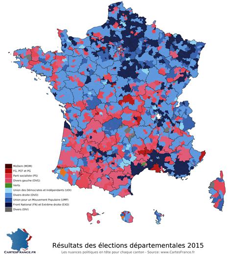 Carte des élections départementales 2015 - 1er tour