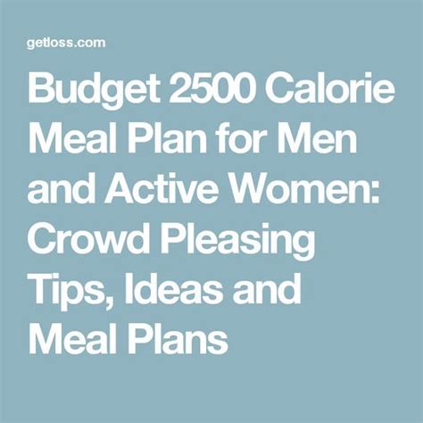 Budget 2500 Calorie Meal Plan for Men and Active Women: Crowd Pleasing Tips, Ideas and Meal ...