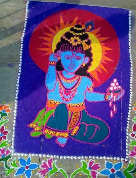 Krishna Janmashtami Rangoli designs with colours and dots - K4 Craft