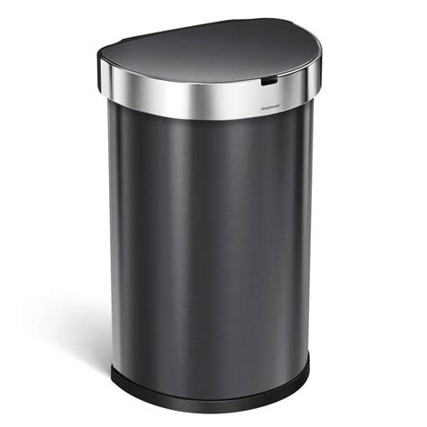 simplehuman 45 l Black Stainless Steel Semi-Round Sensor Trash Can-ST2021 - The Home Depot