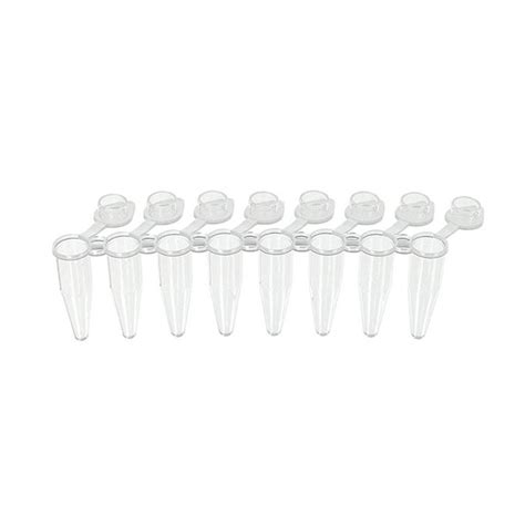 PCR Attached 8-Strip Tube and Optically Clear Flat Cap, qPCR, 0.2mL