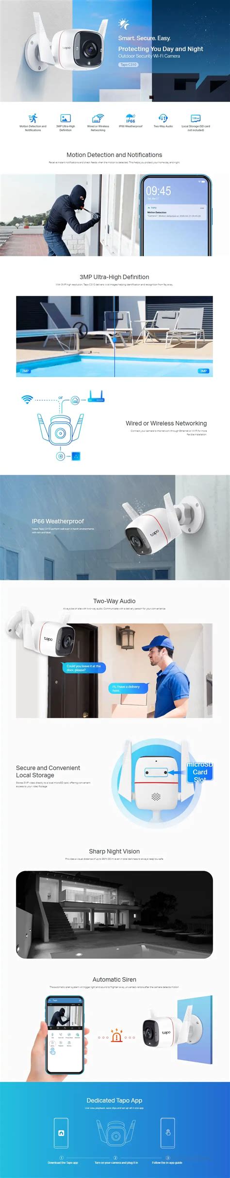 TP-Link Tapo C310 Outdoor Security Wi-Fi Camera, H.264, 1296P, 2-Way Audio, Night Vision | DeviceDea