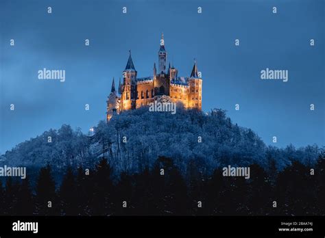 Castle Hohenzollern by night in winter Stock Photo - Alamy