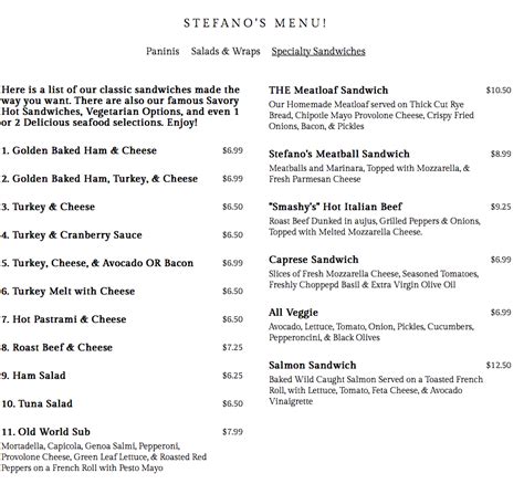 Stefano’s Menu | OC Restaurant Guides