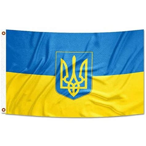 Trident Shield Ukraine Flag 150 x 90cm - Custom Flag Australia