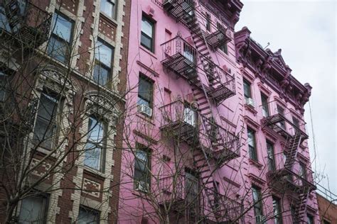 Pink Apartment Building, New York City Stock Image - Image of ...