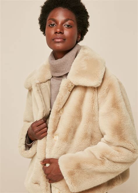 Neutral Short Faux Fur Coat | WHISTLES | Whistles UK