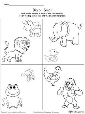 *FREE* Comparing Animals Sizes Big and Small | Kindergarten worksheets ...