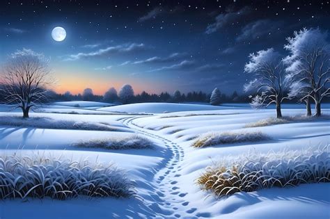 Premium AI Image | Winter outdoor snowy landscape in moon night with ...