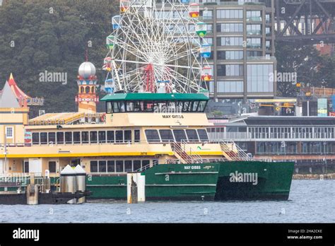 Sydney ferry May Gibbs at Mcmahons point wharf near Luna Park in North Sydney,NSW,Australia ...