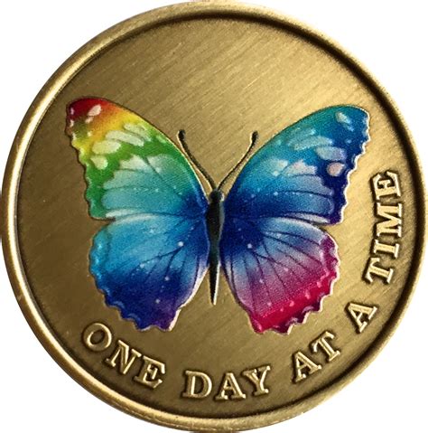 Color Rainbow Butterfly One Day At A Time Medallion Serenity Prayer Br ...