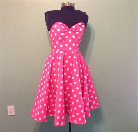 Womens Pink and White Polka Dot Dress Vintage Inspired Full