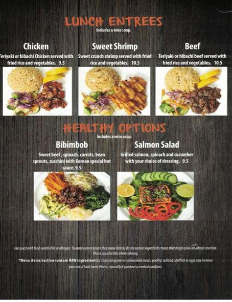 Tsunami restaurant menu in Greenville, South Carolina, USA