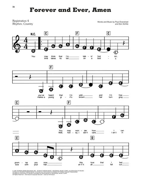 Forever And Ever, Amen by Randy Travis Sheet Music for E-Z Play Today ...