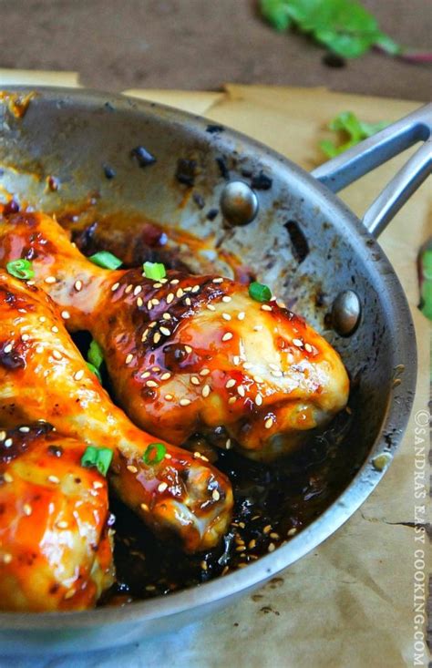 Spicy Sticky Baked Glazed Chicken Drumsticks - Sandra's Easy Cooking