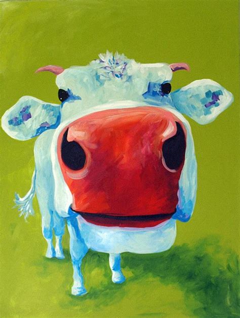 Cow Painting 30x40 Canvas Art Blue Green Cow Nora by Logan Berard | Cow ...