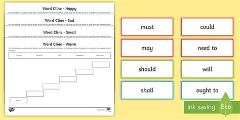 Modal Verbs Word Clines Activity Pack (teacher made)