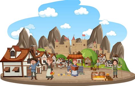 Medieval village with villagers on white background 3252998 Vector Art at Vecteezy