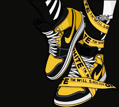 Download Yellow Nike Jordan Cartoon Sneakers Digital Illustration ...