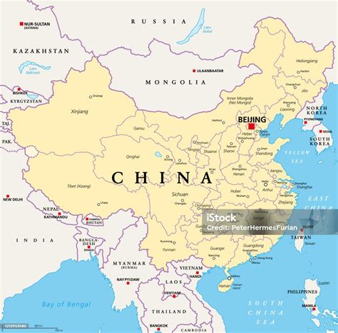 China Politische Landkarte Provinzen Und Verwaltungsabteilungen Stock ...