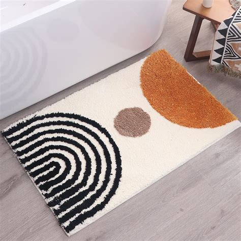 water resistant mid century modern bathroom rug warm shaggy texture comfortable MCM retro ...