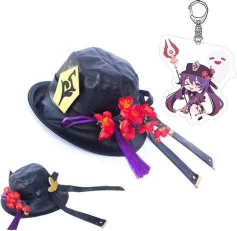 Buy PPONE Hu Tao Hat with Keychain,Game Hutao Cosplay Costume PU Black ...