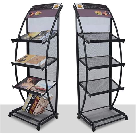 Magazine Rack Black 4 Pocket Portable Metal Exhibition Display Stand ...